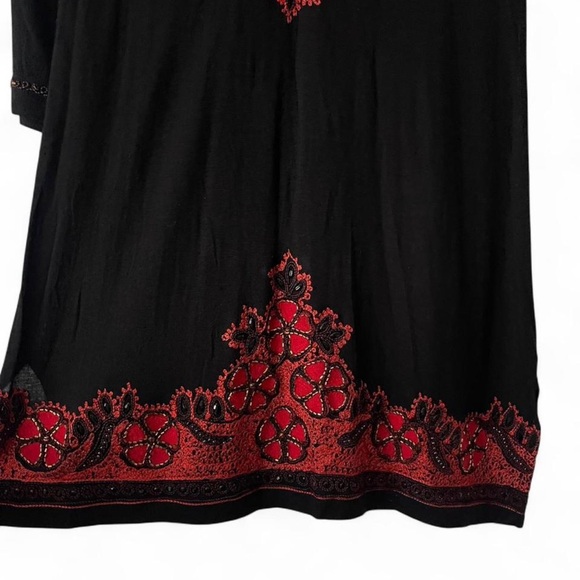 Boho Embroidered Beaded Tunic Top Small Black and Reddish Orange - Picture 5 of 7